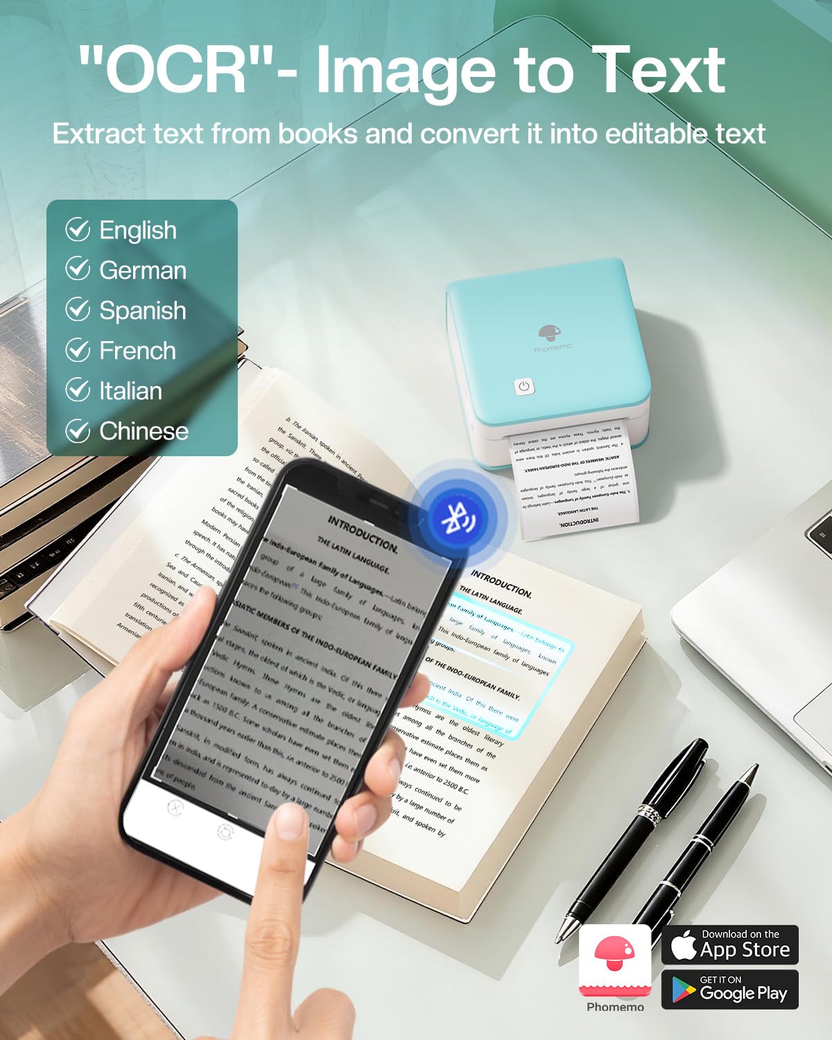 Phomemo P2S Mini Stampante Termica Portatile 300 dpi Bluetooth con 3 Rotoli di Carta per Smartphone Foto Adesivi