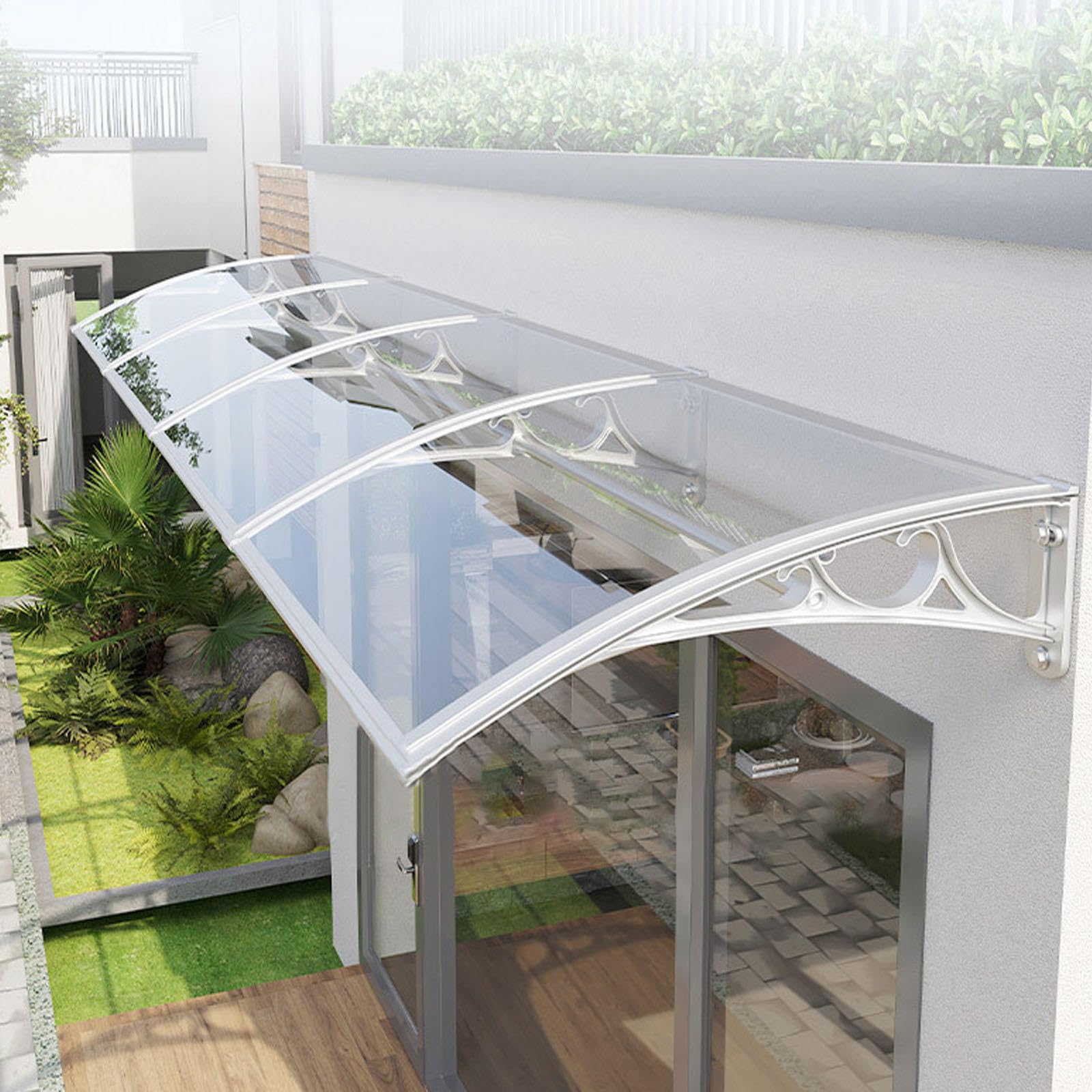 Vordach Für Haustür, Fenster Markisen, Transparentes Polycarbonat Mit Weißem Träger, Sonnensegel Aus Aluminiumlegierung Für Den Außenbereich, Vordach Für Tür Und Fenster,Clear-60x280cm/24x110in Garten