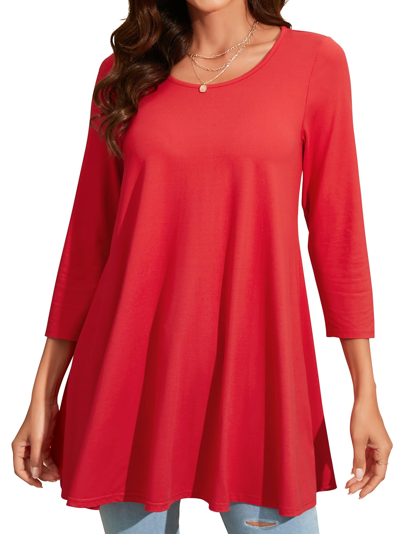 Enmain Tunique Femme 3/4 Manches Longues col Rond Blouse Longues Tunique Top pour Femmes Casual Élégant Chic Floraux Swing T Shirt