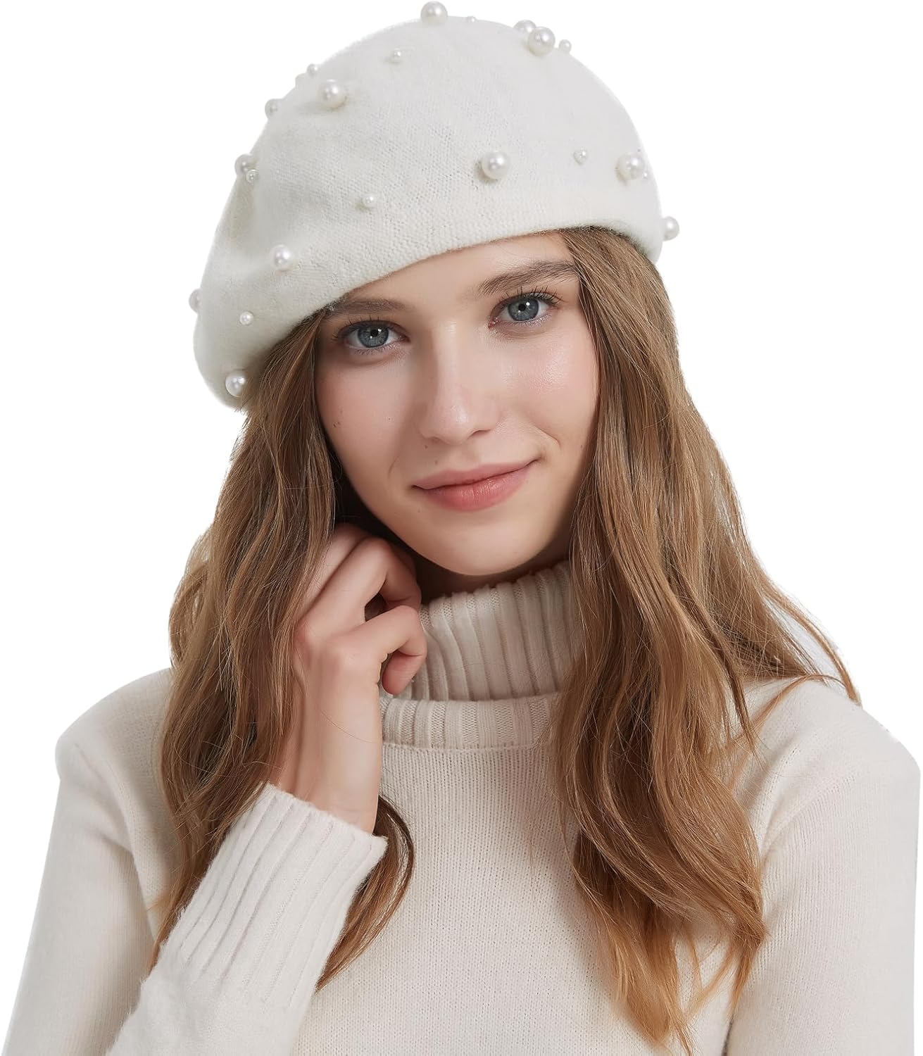 Women Beret Pearl Elegant Sweet Artist French Style Beret Beanie Cap - Image 3