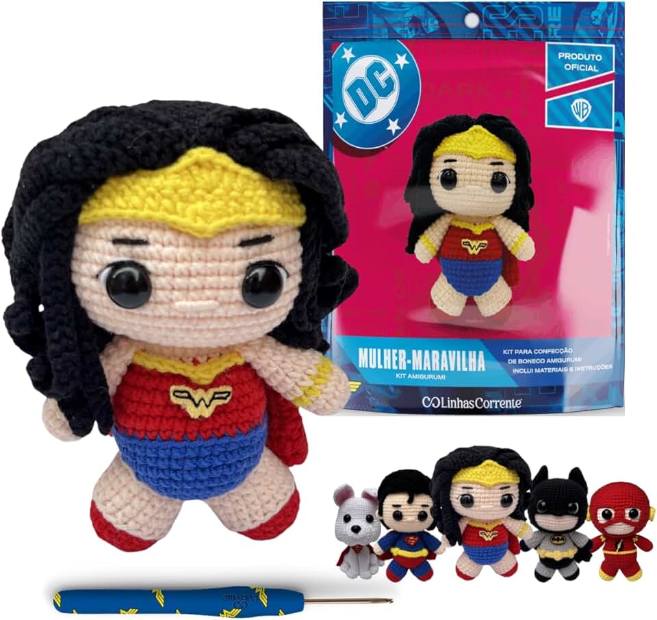 Kit Amigurumi Coleção DC Super Friends Linhas Corrente Oficial DC Comics | Crochê | 5 Personagens | Receita Inclusa (Mulher-Maravilha)