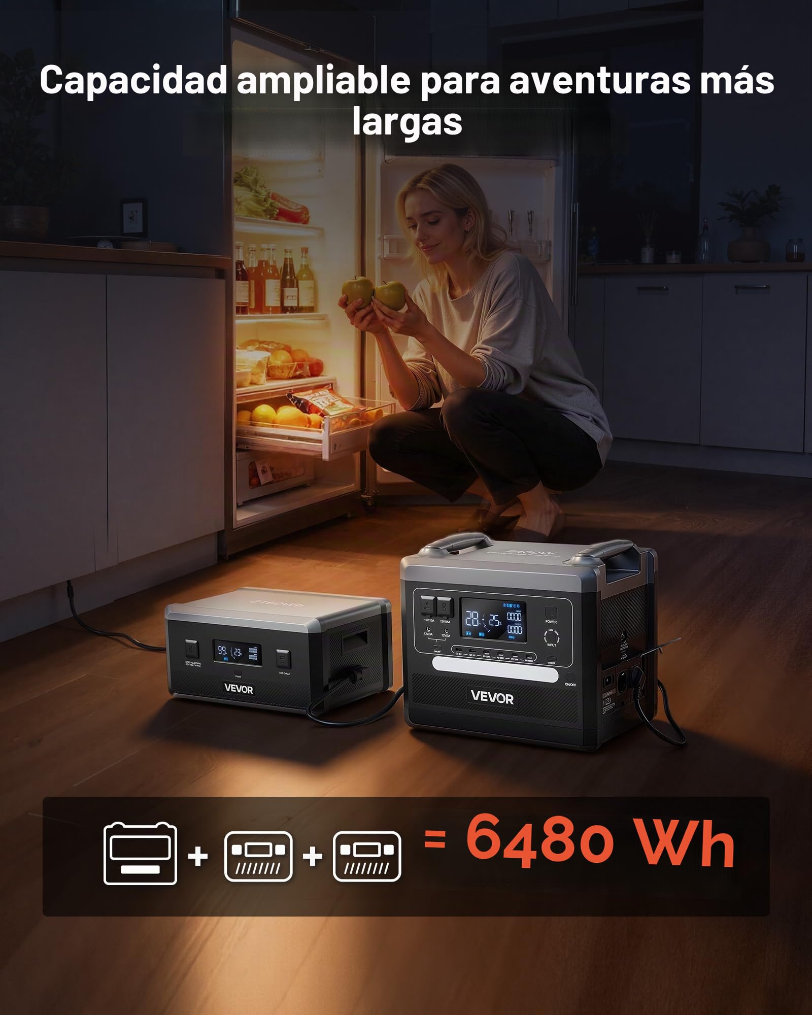 VEVOR Estación de Energía Portátil 2160 Wh, Generador Solar 2400 W, para Camping, Vehículos y Actividades de Ocio, 10 Puertos de Salida, Potencia de Entrada Ajustable, Panel Solar no Incluido