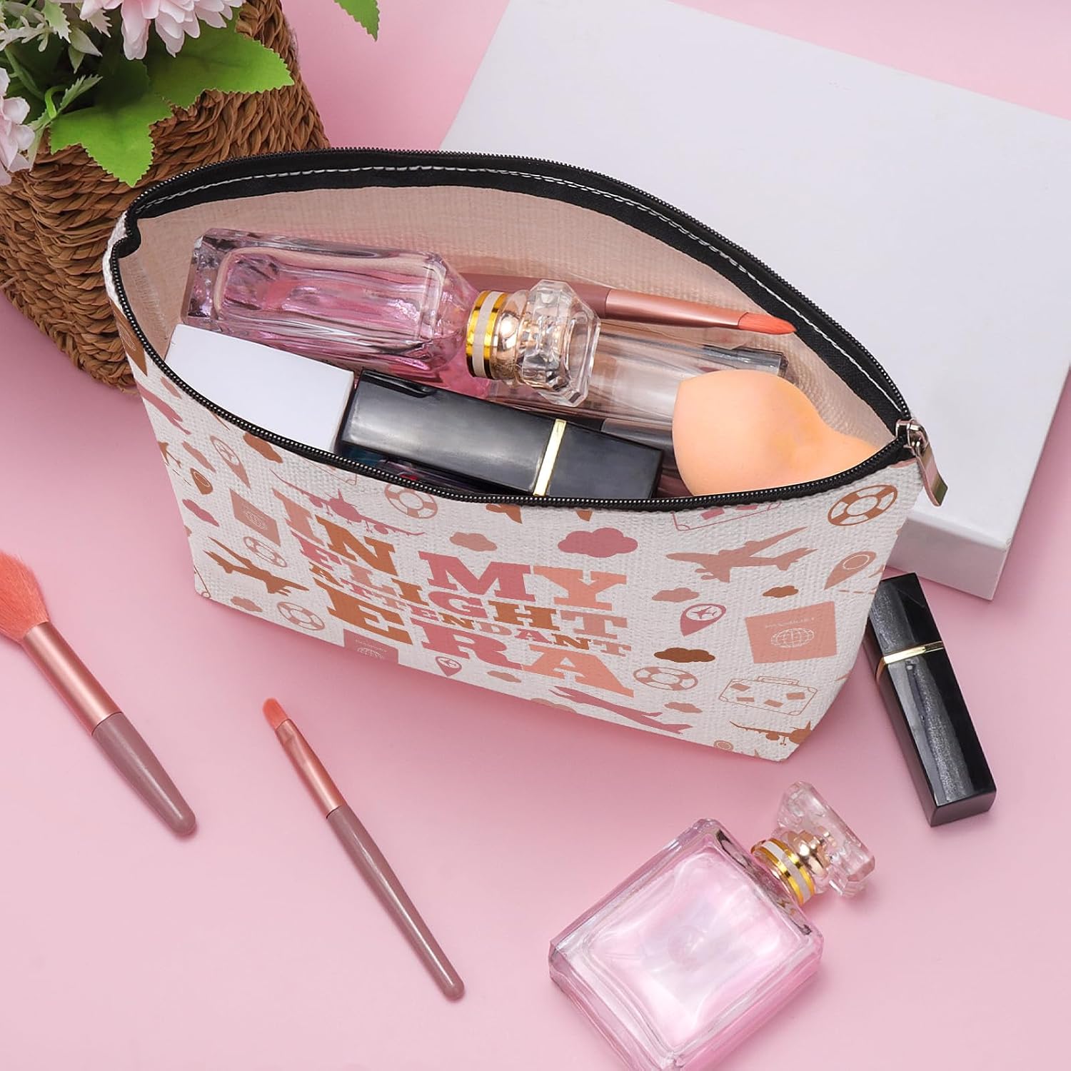 Stewardess Aviation Travel Gifts for Women Makeup Bag Flight Attendant Gifts for Friend Cabin Crew Hostess Gift for Coworker Friendship Gift for Stewardess Flight Crew Christmas Birthday Present image 3