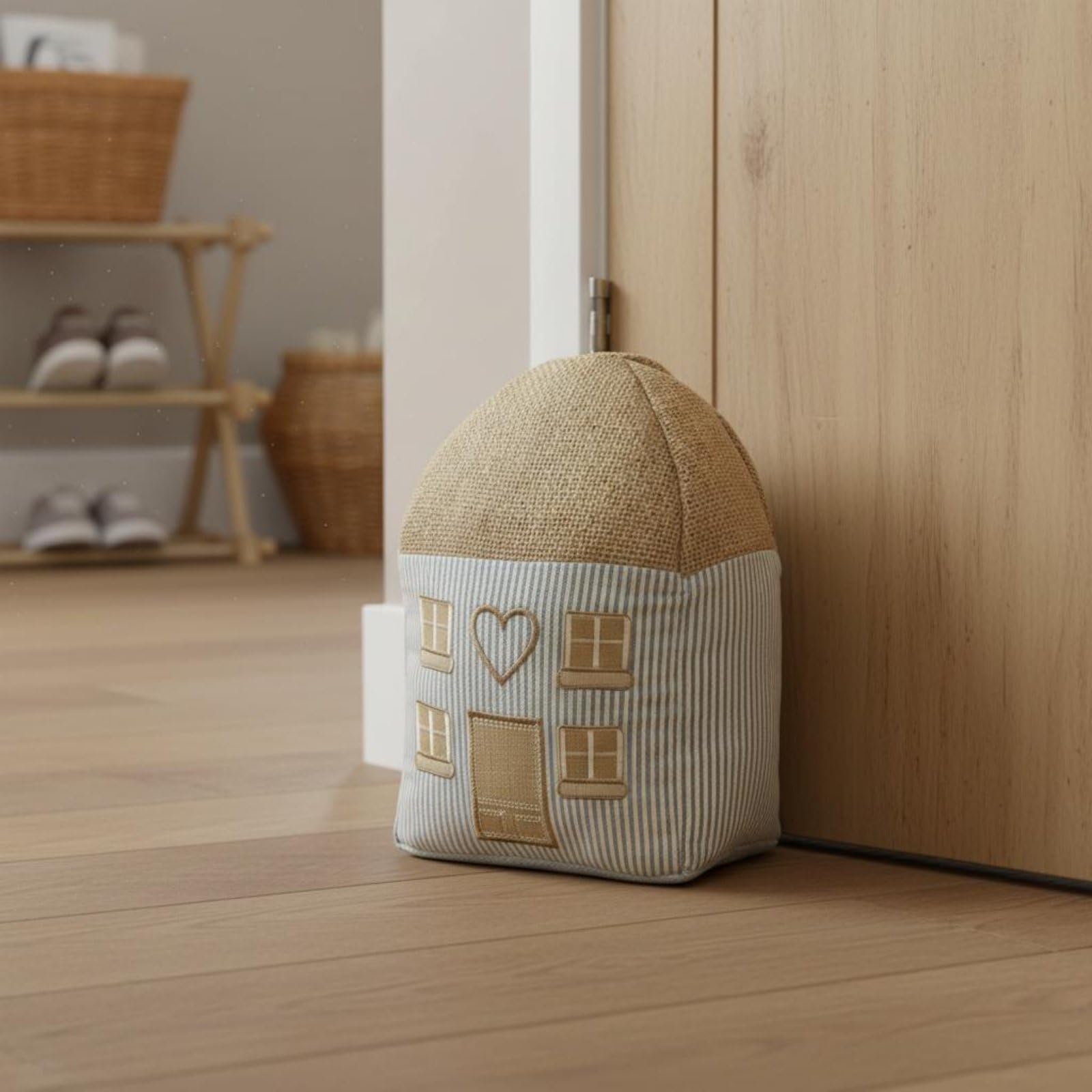 Fermaporta in Tessuto Fermaporte Porta Casa Fermasporta Paraspifferi Casetta Ricamata in Cotone E Iuta Riempita con Sabbia 1kg Adatto per Soggiorno