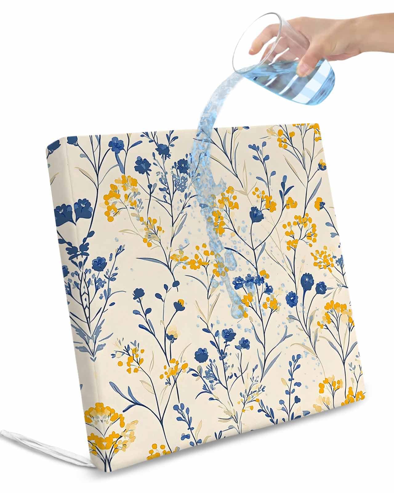 2 Pack Spring Flowers Waterproof Cushion Covers with Ties, Outdoor Patio Chaise Lounge Chair Seat Cushion Slip Covers Replacement(Only Cover) Farmhouse Pastoral Botanical Herbs 20