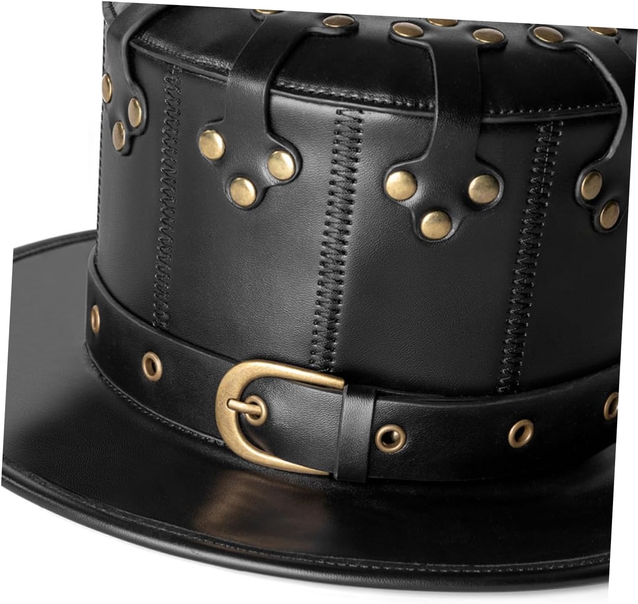 Alipis Punk Style High Cap Leather Rivet Hat for Halloween Party Unisex Gothic Headdress for Dress up and Costumes Made Premium Leather