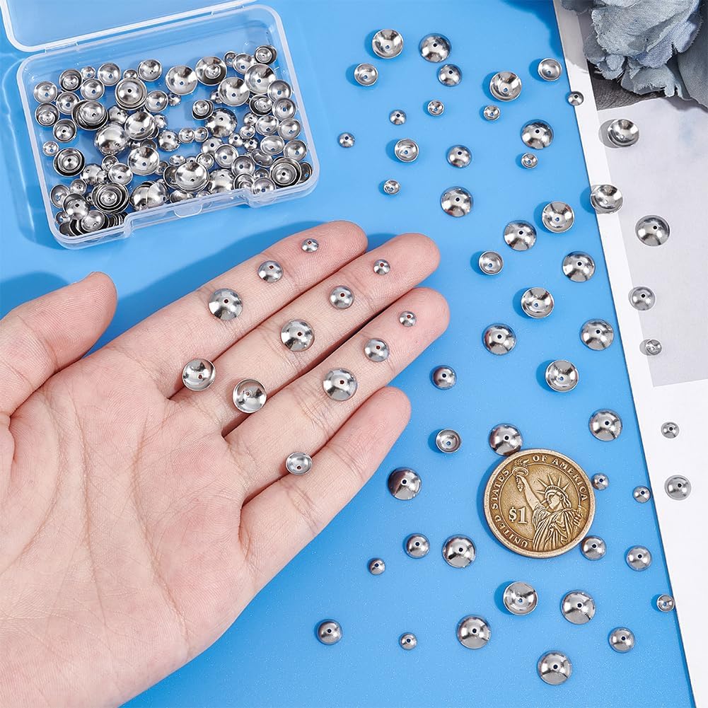 UNICRAFTALE 240Pcs Stainless Steel Apetalous Flower Bead Caps 4-8mm Meal Spacer Caps Bead Half Round Cap Spacers End Charm Caps for Bracelet Necklace Jewelry Making 0.5-0.8mm Hole