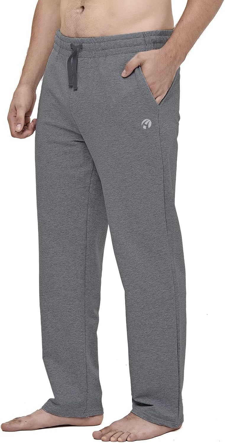 HMIYA Men's Cotton Yoga Sweatpants - Casual Lounge Baggy Pants Athletic Jersey Pants with Open Bottom and Pockets