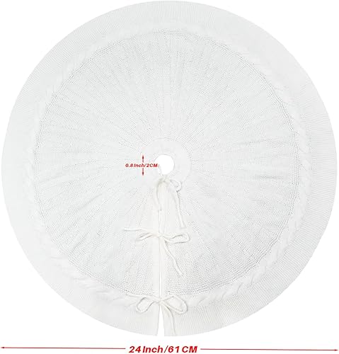 Miniatura 6 de yoktiuva Falda de árbol de Navidad de punto blanco de 24 pulgadas, falda pequeña para árbol de Navidad para decoración del hogar de Navidad, granja