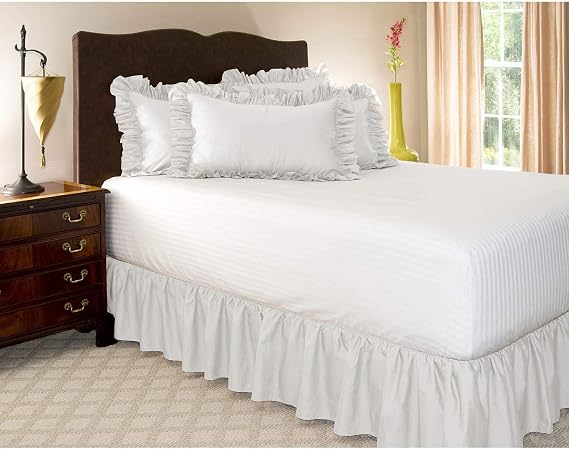Mattress-Homes Ruffled Bed Skirt Split Corners with Platform, Tailored Fit Wrinkle Free Ultra-Soft Microfiber Dust Ruffle, Upto 10 Drop, Twin, White