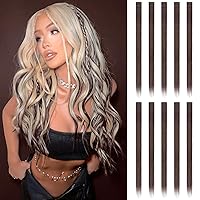 Vista 30 de FESHFEN Extensiones de Cabello con Clip de Colores - 10 PIEZAS Mechón de Cabello con Reflejos Azul Oscuro Extensiones Sintéticas Lisas con Clip