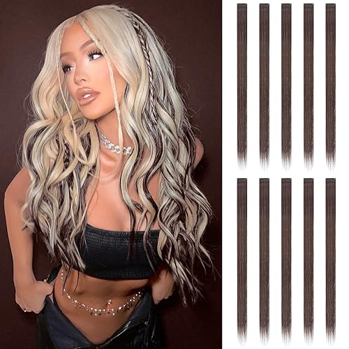 Miniatura 30 de FESHFEN Extensiones de Cabello con Clip de Colores - 10 PIEZAS Mechón de Cabello con Reflejos Azul Oscuro Extensiones Sintéticas Lisas con Clip