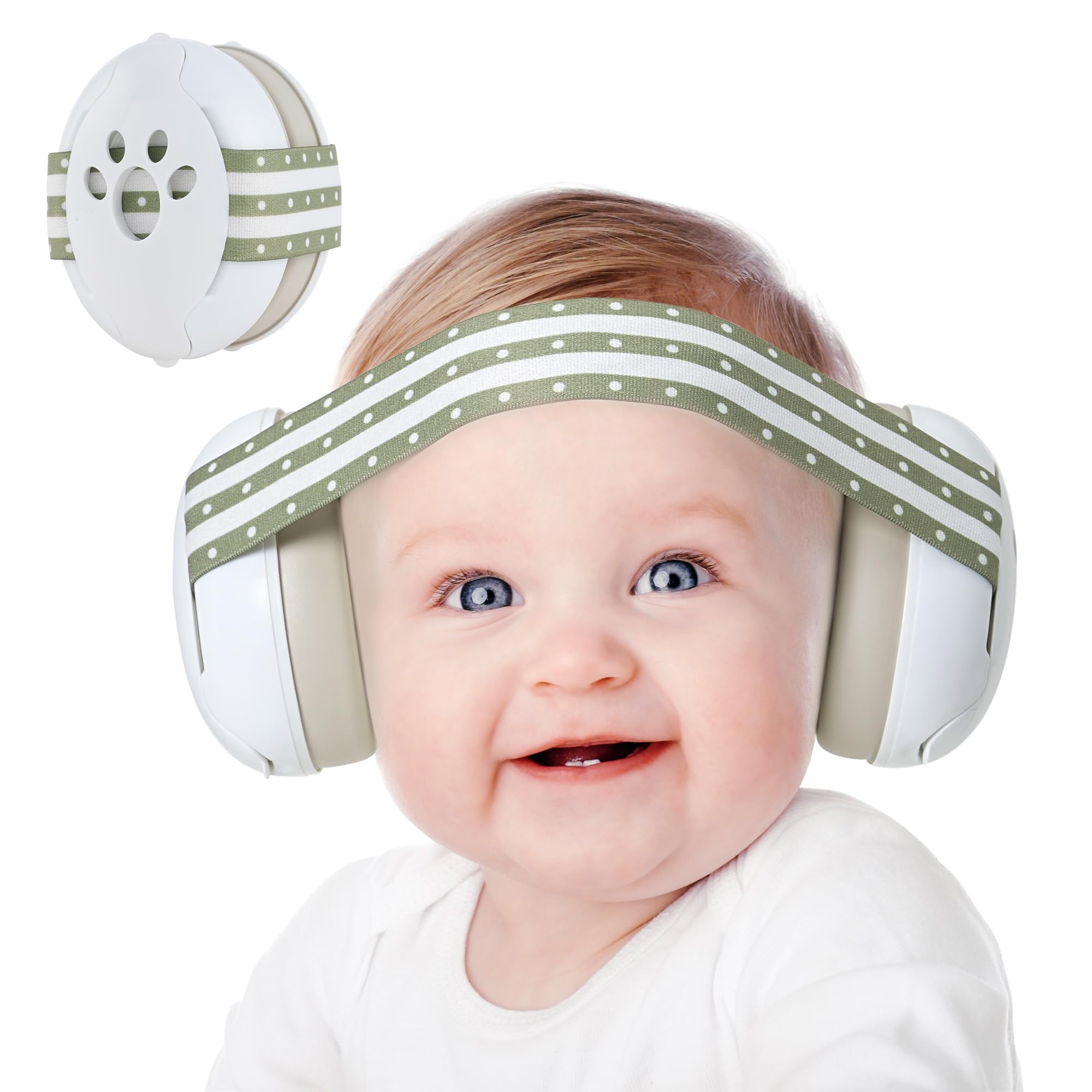 Yoofoss Gehörschutz Baby 0-36 Monate - Baby Kopfhörer Lärmschutz 25dB - Ideal für Flugzeug und Reise - CE - Verstellbares Anti-Rutsch-Kopfband, Weiche Ohrenschützer - Grün
