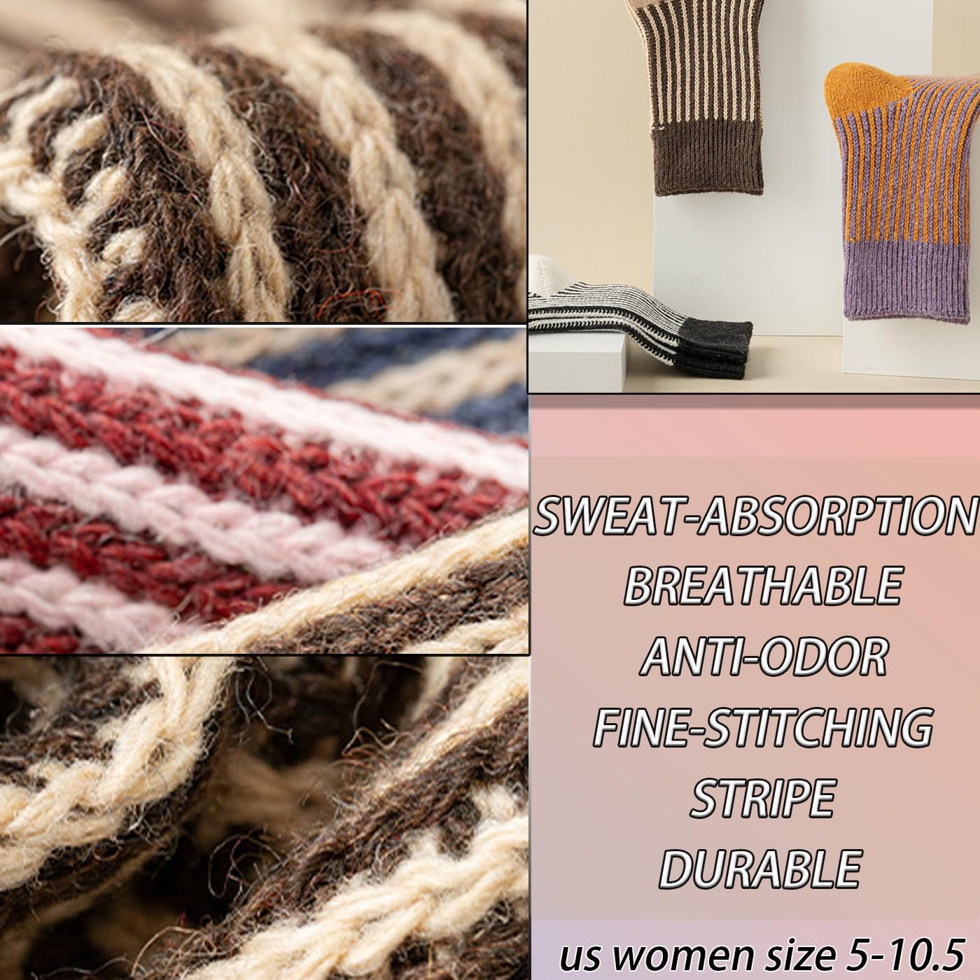 CHUNFO Womens Strip Ankle Socks Cute Athlete Ribbed Colorful Slouch Crew Cotton Casual Sock Size5-10.5