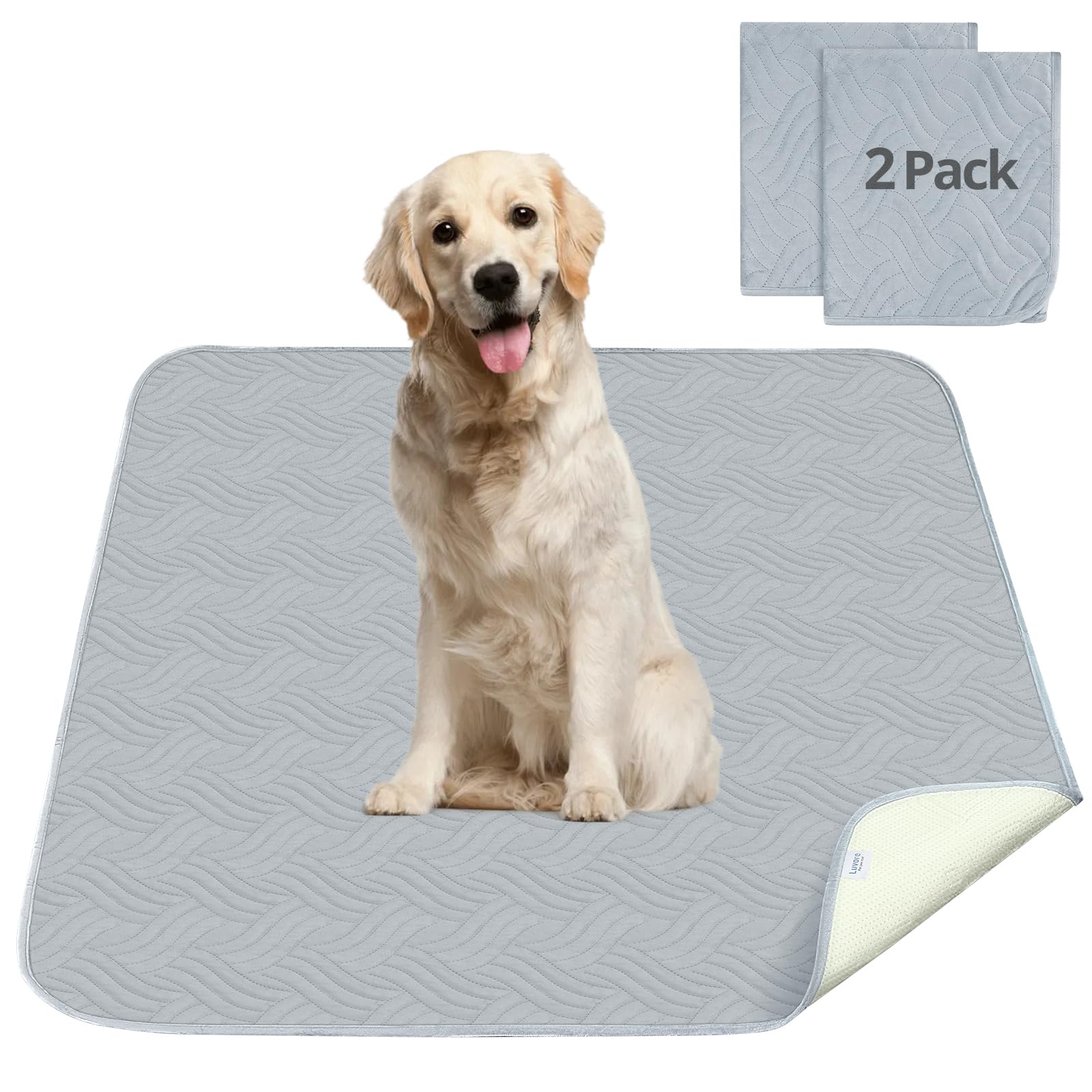 Luvore Washable Pee Pads, 2 Packs Fast Absorption Reusable Puppy Pads, Dog Pee Pad, Waterproof Whelping Pads