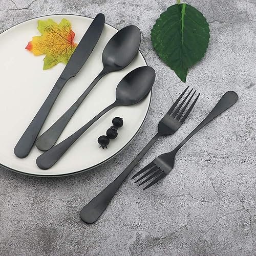 Miniatura 2 de JASHII Juego de cubiertos negros mate, juego de cubiertos de acero inoxidable de 20 piezas, servicio para 4 personas con cuchara grande y tenedor