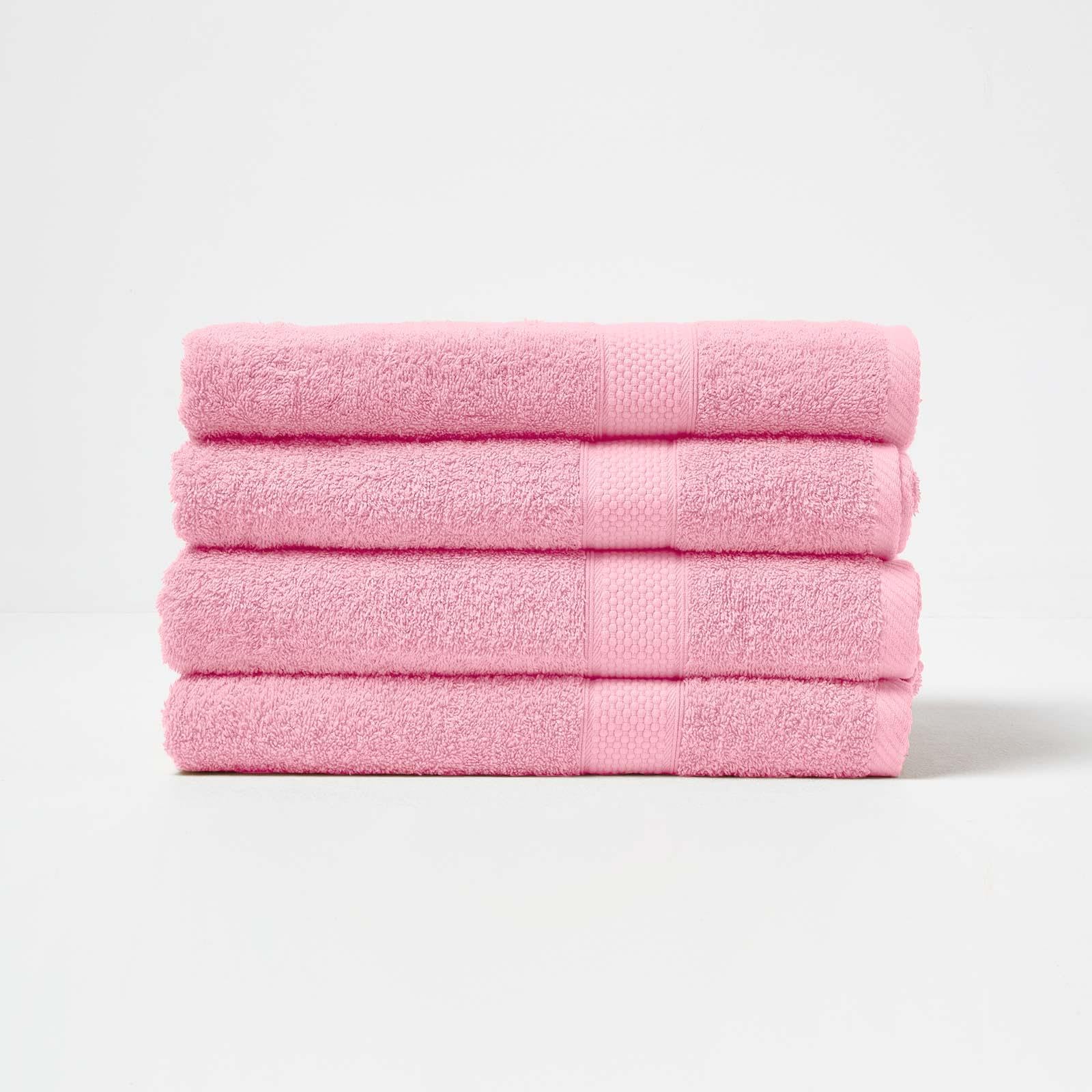 HOMESCAPES Pink Turkish Cotton Set of 4 Bath Towels Super Soft Thick & Absorbent 500 GSM Towel Heavy Weight for everyday Luxury