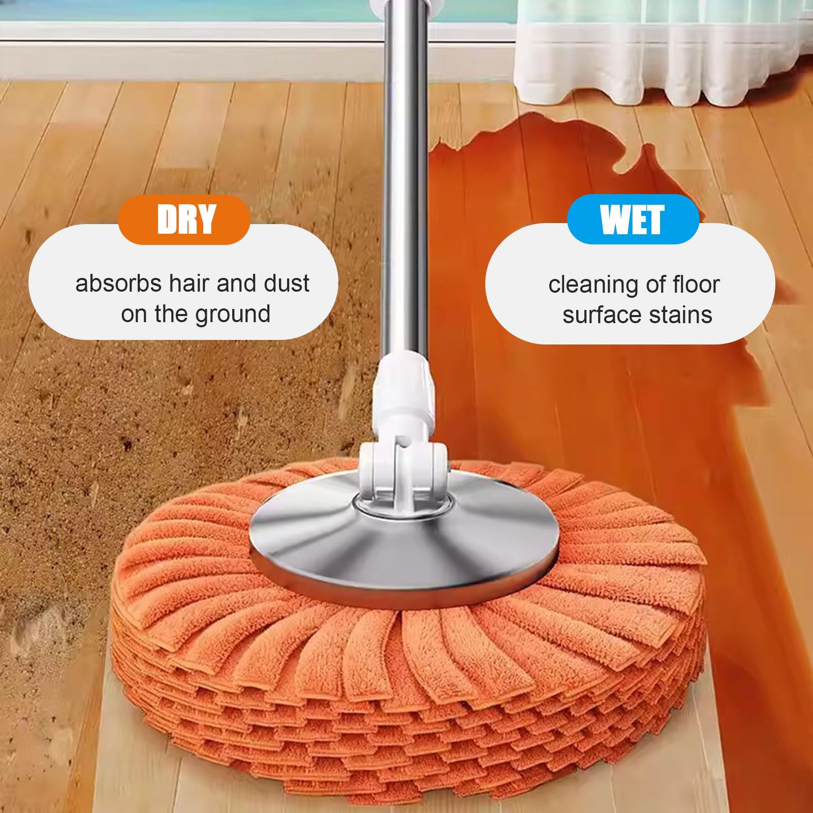 Juego de cubeta para fregona giratoria para el hogar - Trapeador Giratorio 360 y Cubo con Cesta giratoria con Protector contra Salpicaduras Desmontable,3 Mop Pads Refill