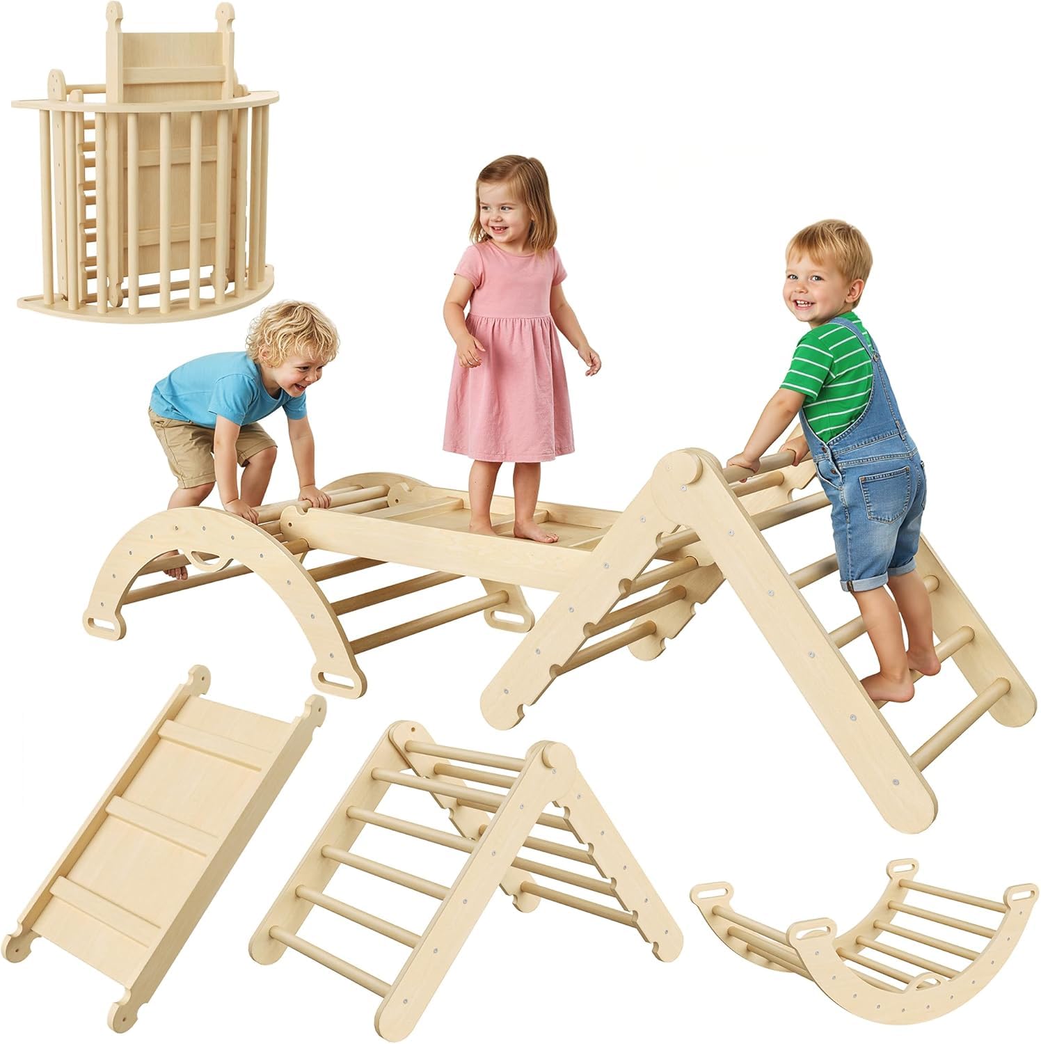 Koioplie 7-in-1 Toddler Climbing Frame - Collapsible Wooden Set