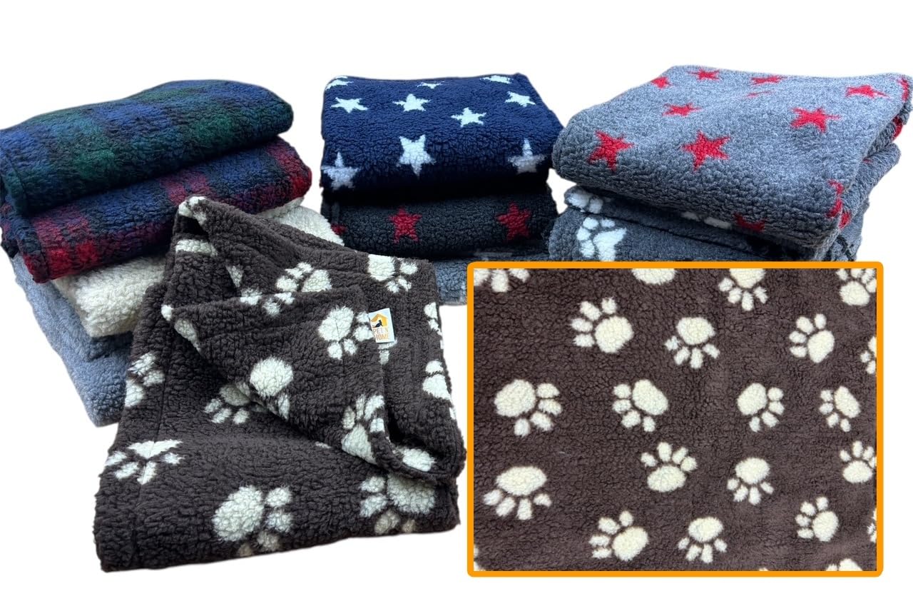 Soft & Cosy Sherpa Fleece Pet Blanket, Luxurious Double Layered Warm Dog Blanket/Throw, MACHINE WASHABLE, Many Colours & Sizes (Brown with Cream Paws, XXL - 150cm x 150cm)