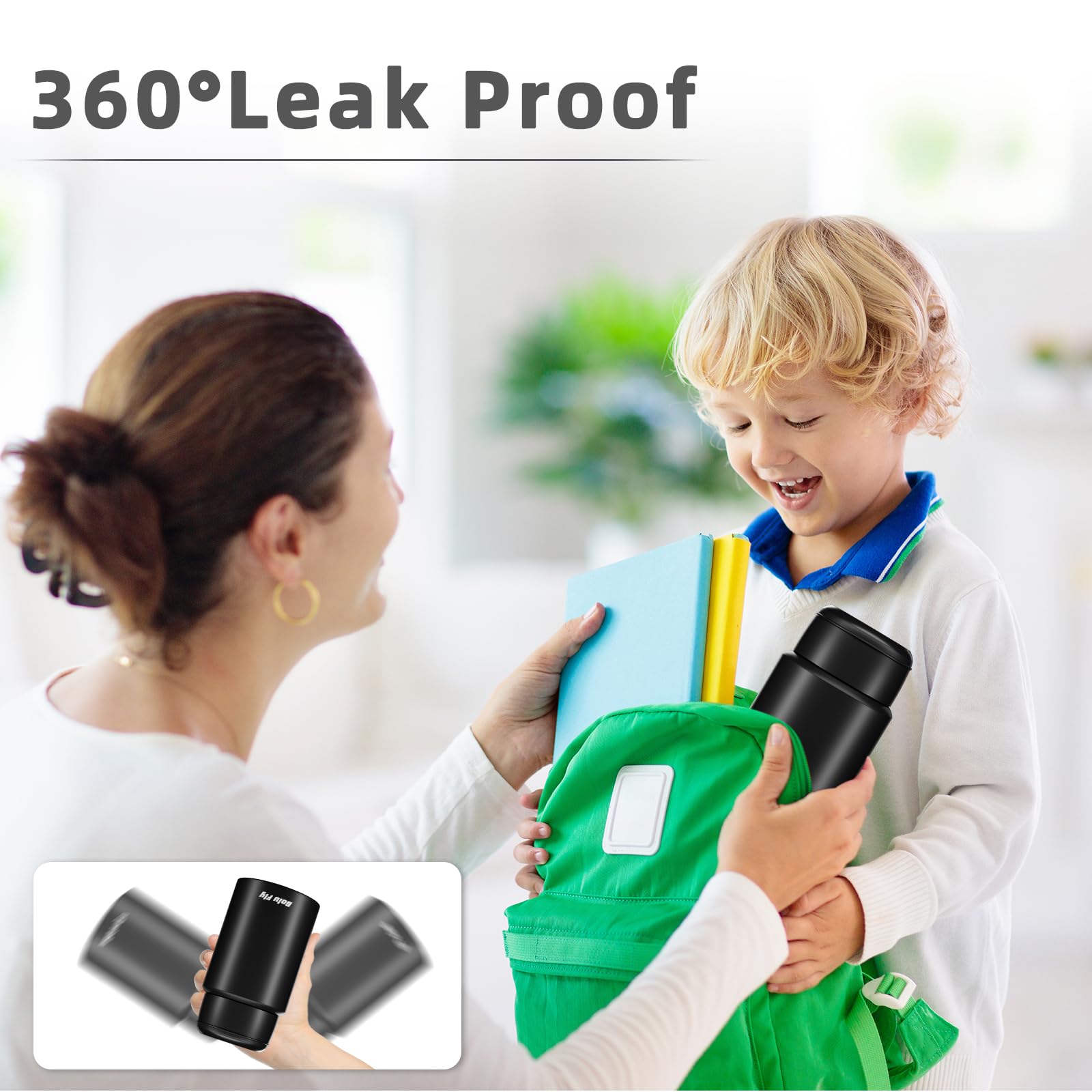 Termo de sopa para alimentos fríos y calientes para adultos, tarro de alimentos aislado, recipientes térmicos de acero inoxidable con bolsa de transporte y cuchara (18.5 onzas) (negro)