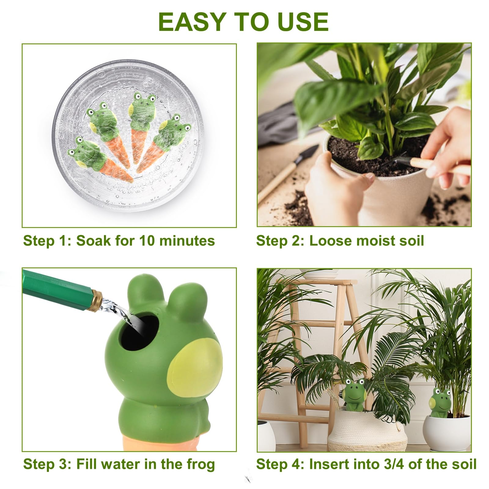 DEAYOU Paquete de 4 estacas de terracota para riego automático, estacas de riego de plantas en forma de rana, dispositivo de riego automático de liberación lenta, riego de jardín para plantas de