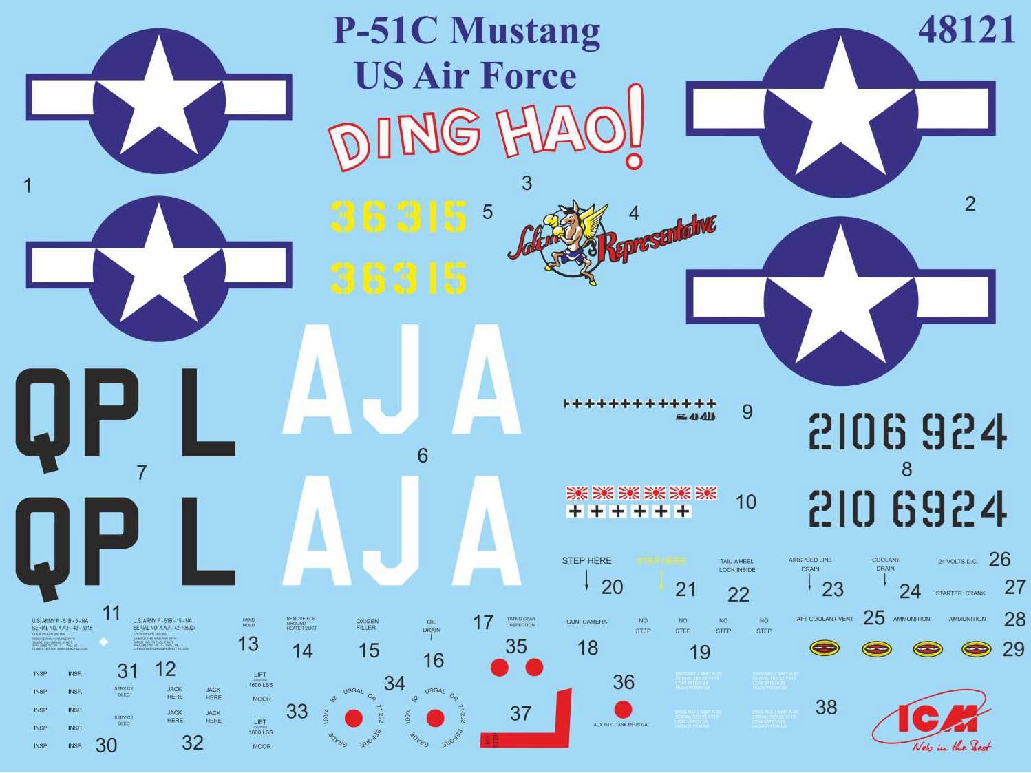 ICM 48121 Kit Modello Plastica Aereo Mustang P-51C - Esercito Americano WWII, Scala 1:48, Da Montare