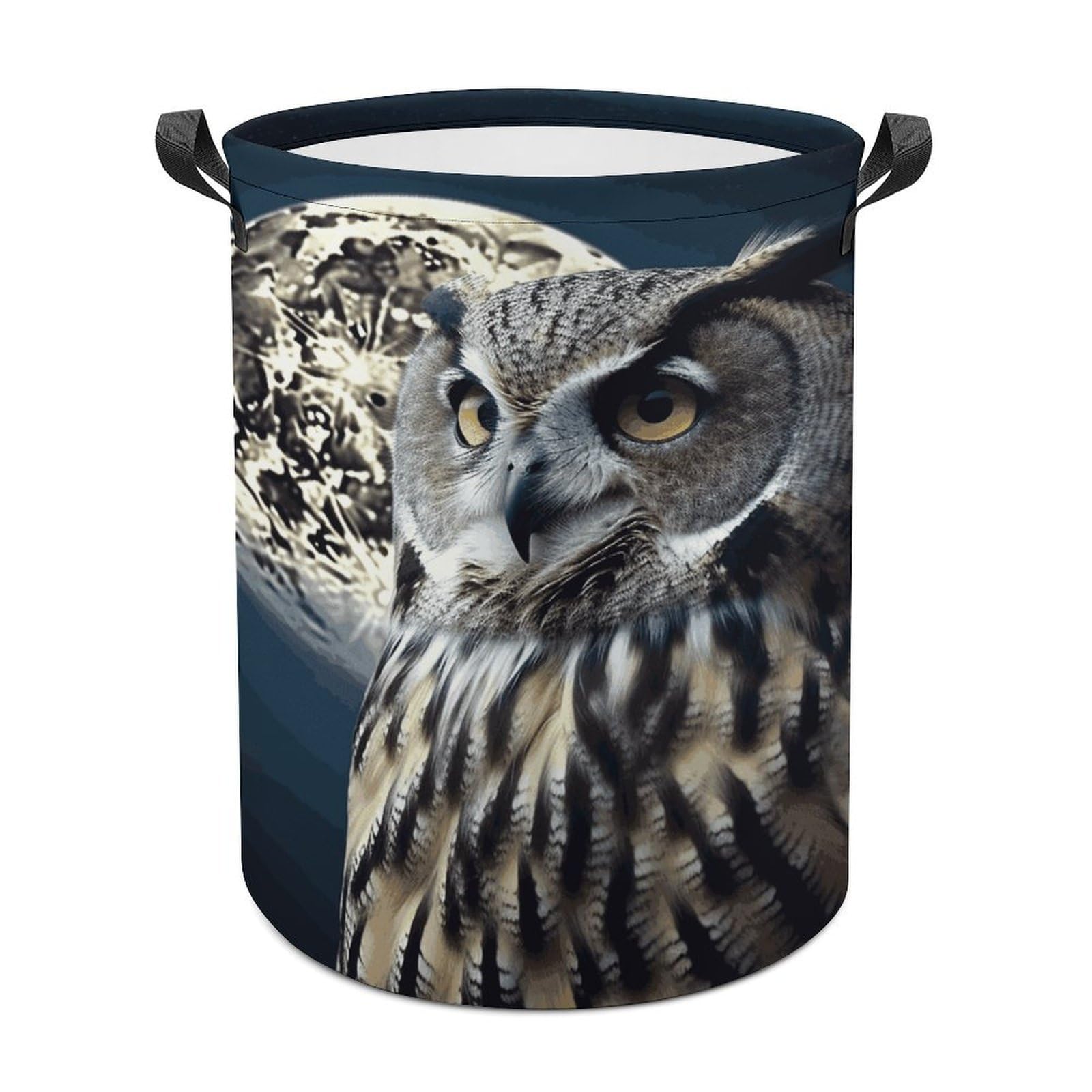 Owl And Moon Laundry Basket Freestanding Waterproof Laundry Hamper Collapsible Tall Clothes Hamper with Reinforced Handles Waterproof Laundry Bag for Dorm Bathroom Home 44x35cm