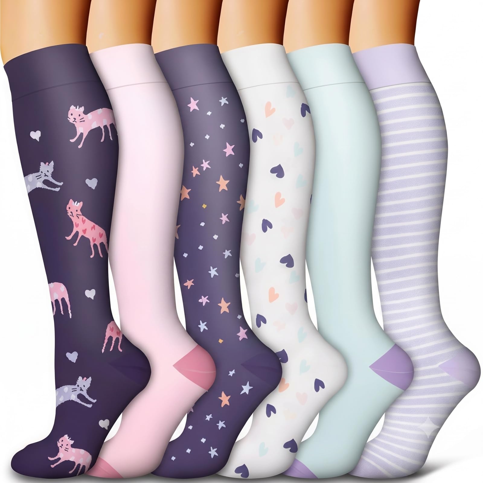tsunaya chaussettes, Lot de 6 de Maintien Compression Legere | Pointe sans couture, Fibres de bambou respirantes, Jambes legeres, Facile a enfiler pour le sport