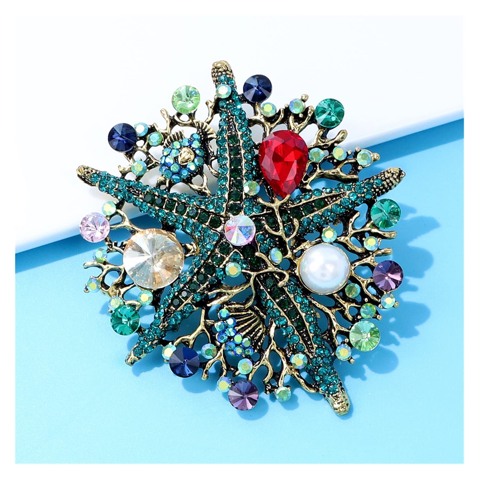 CAREG Bunte volle Strass Seestern Broschen passend for Frauen Vintage Meer Design Pin große Pin neu Durable