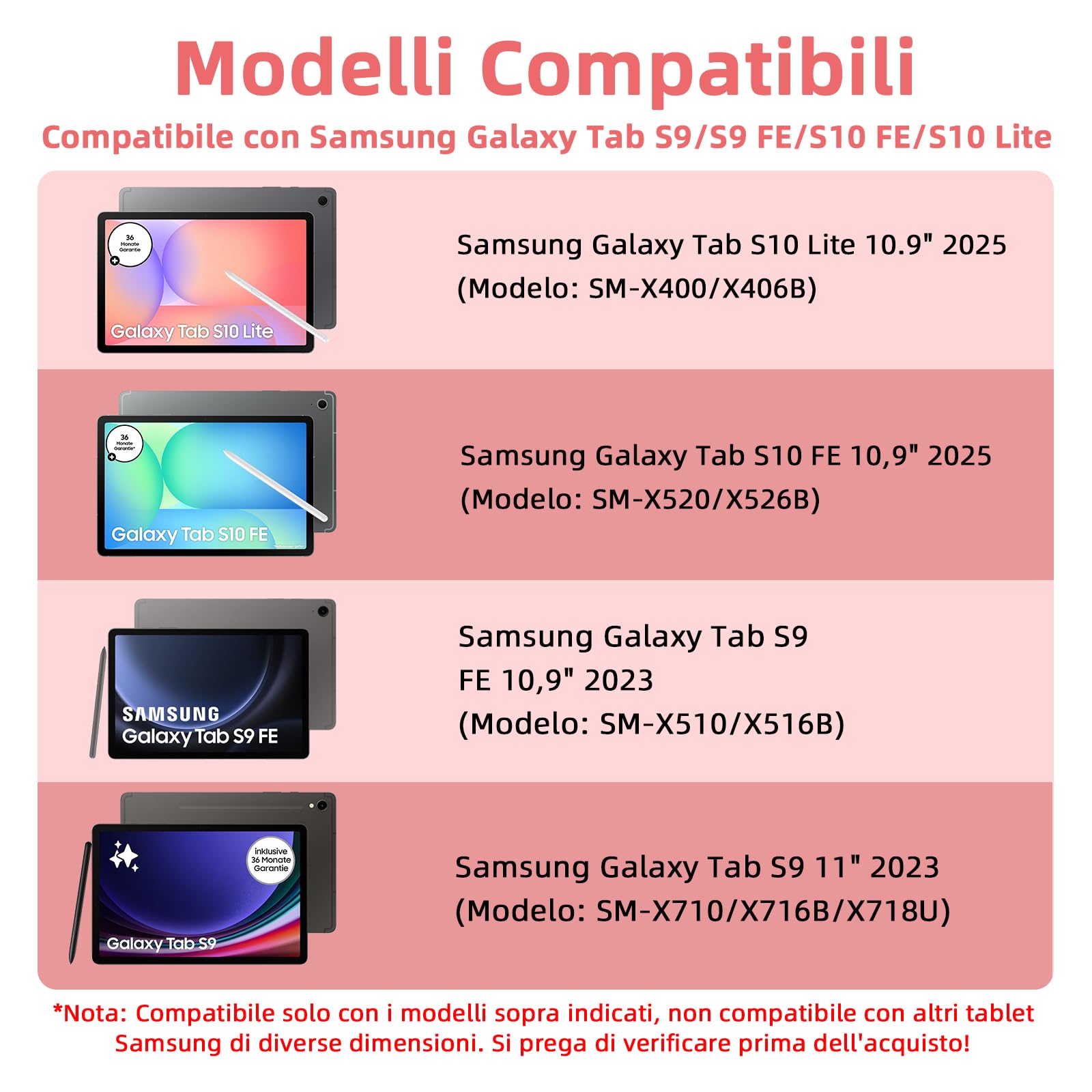 Bettdow Tastiera Custodia per Samsung Galaxy Tab S10 Lite/S10 FE 10.9" 2025, Layout Italiano Tastiera Retroilluminata Staccabile e Cover Custodia per Tab S10 Lite/S10 FE/S9 FE 10.9"/Tab S9 11", Rosa