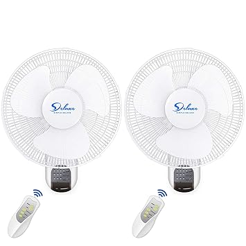 Simple Deluxe 2 Pack-16 Inch Digital Wall Mount Fan with Remote Control, 3 Oscillating Modes, 3 Speed, 72 Inches Power Cord, White