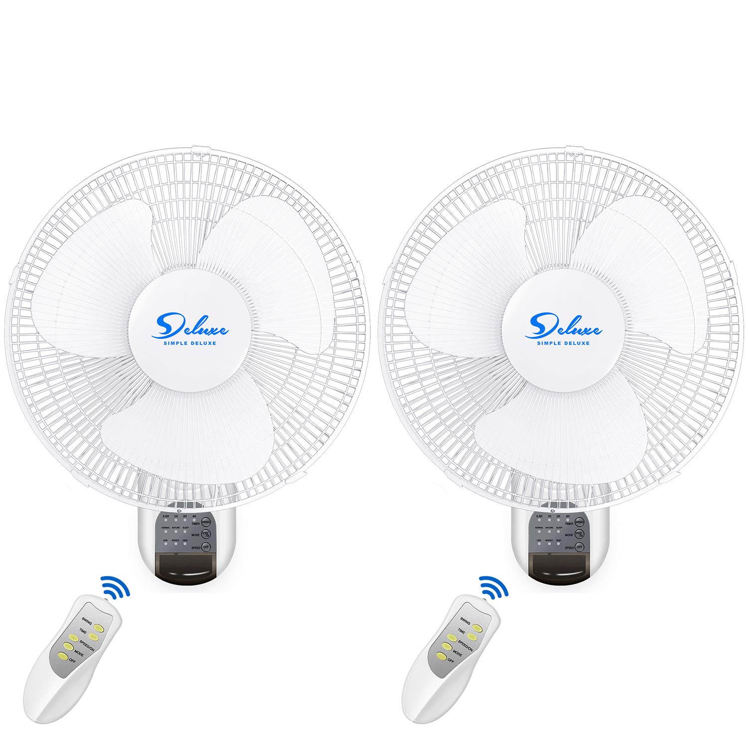 Simple Deluxe 16 Inch Digital Wall Mount Fan with Remote Control 3 Oscillating Modes, 3 Speed, 72 Inches Power Cord, white, 2 Pack