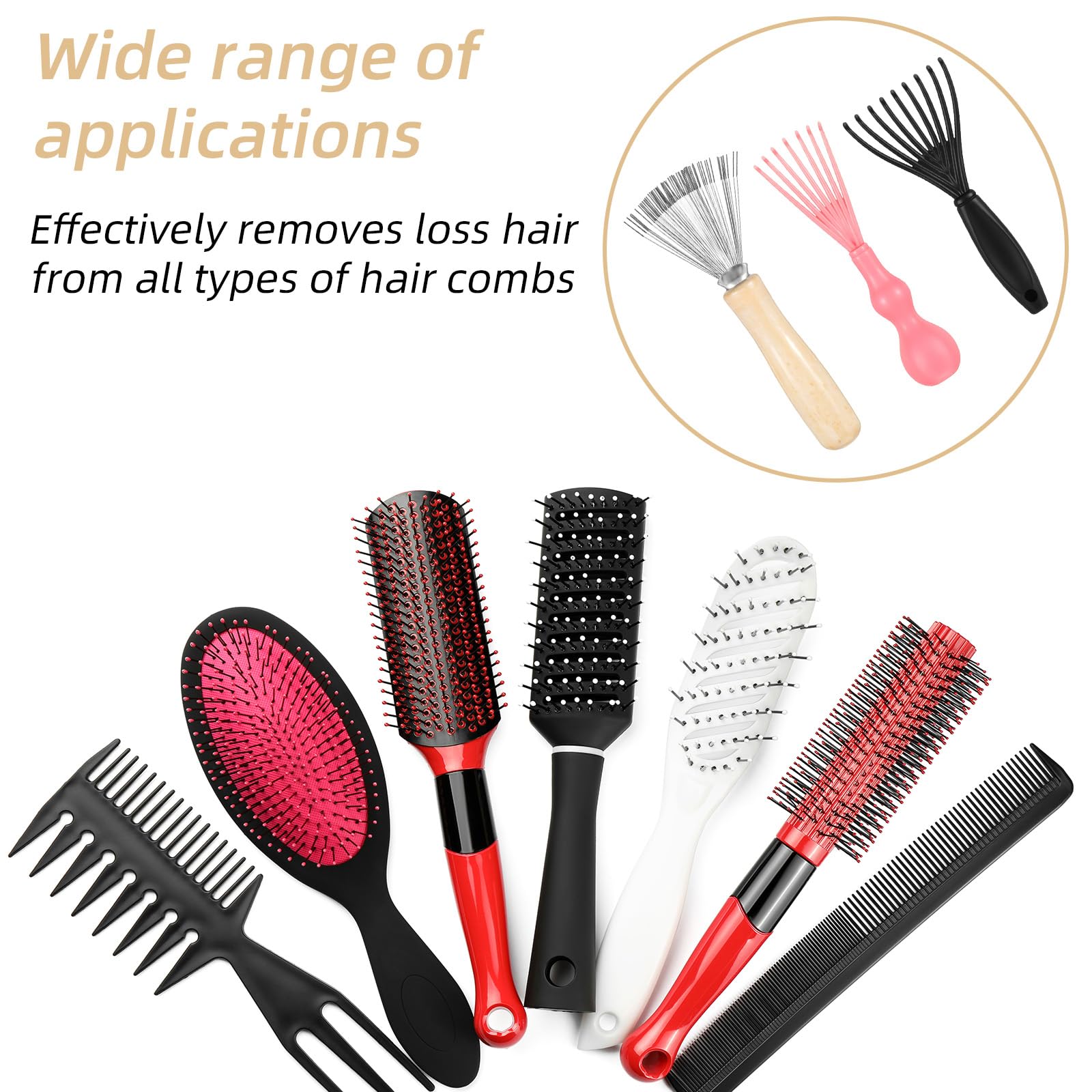 Lot de 3 mini brosses à cheveux - Nettoyeur de brosse à cheveux - Brosse à cheveux - Râteau en fil métallique - Peigne pour enlever les cheveux, la poussière, la saleté, les peluches, le salon de