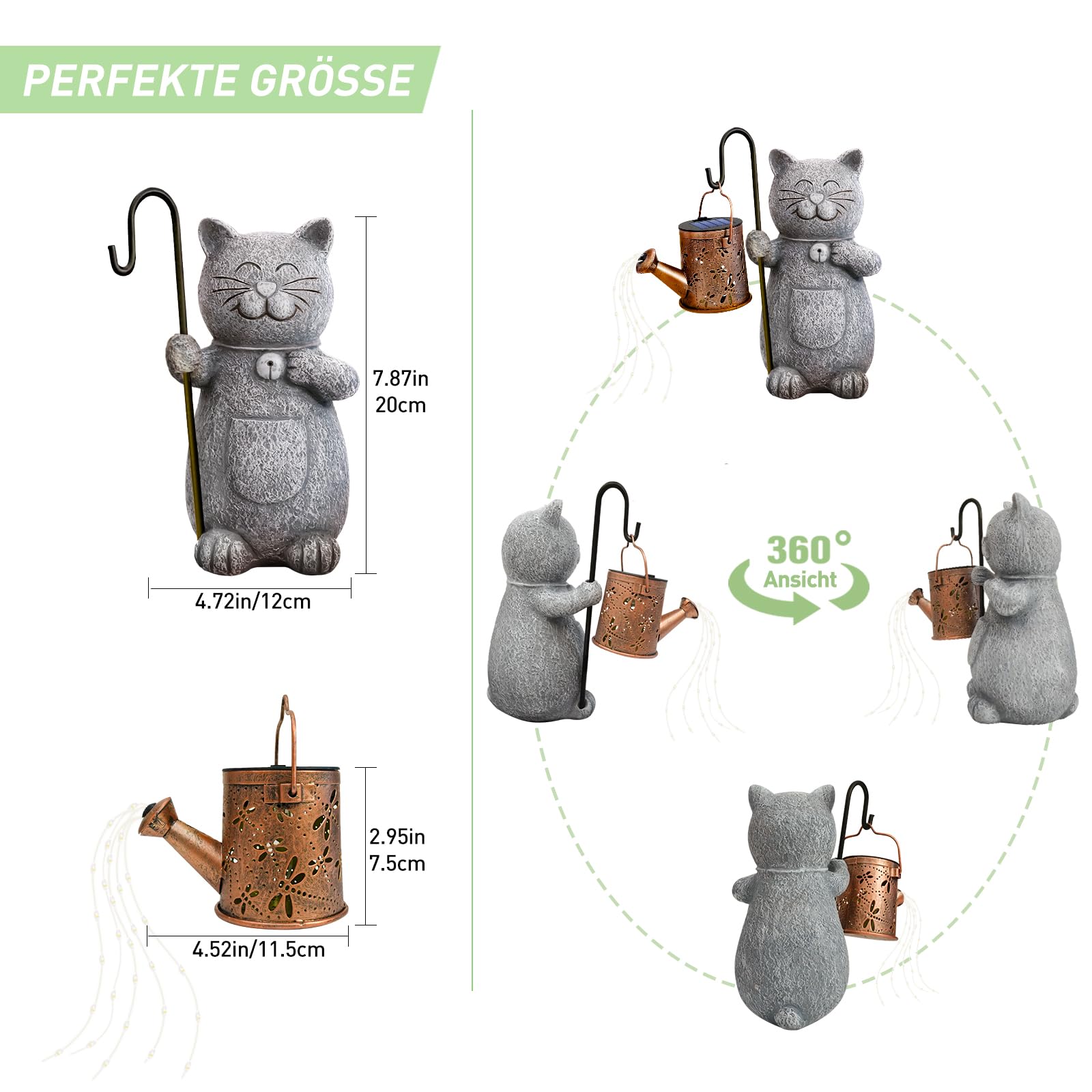 Hinshark Geschenke für Frauen Mama, Katze Garten Deko Gartenstatuen mit Solar Laterne, Geburtstagsgeschenk für Frauen, Gartendeko für Draußen Wetterfest, Geschenke für Frauen Weihnachten