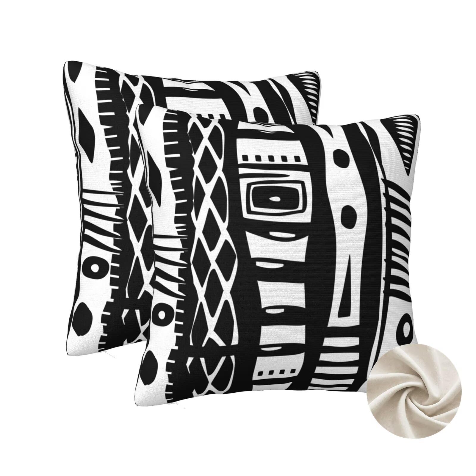 Housses de coussin 40x40 cm lot de 2 motif graphique noir et blanc pour canapé et lit