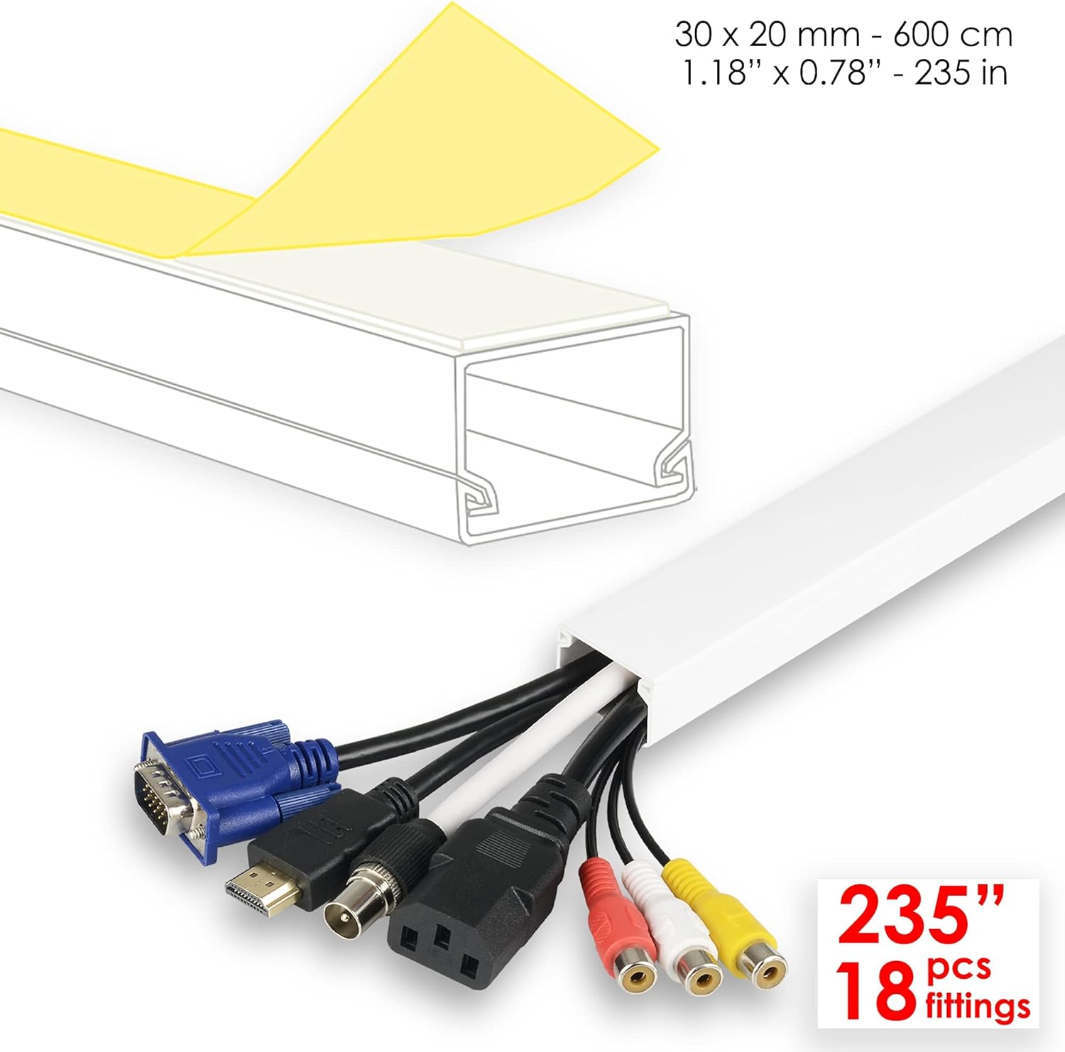 A+ ELECTRIC Cord Cover Bulk B2B Cable Concealer Cable Raceway Wire Hider in Door Out Door (235" + 18 Pcs Connectors, White) : Electronics