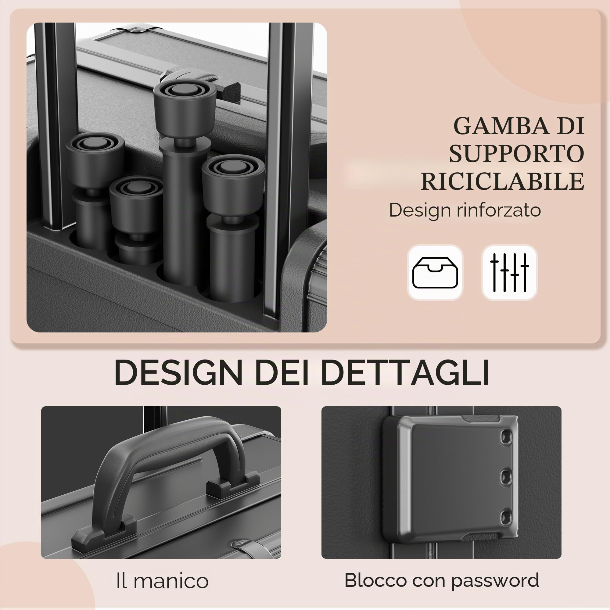 Valigia per il trucco con ruote in alluminio, grande specchio con 6 lampadine, organizzazione di cosmetici con serratura a codice, stazione per trousse trucco pieghevole per viaggio e studio