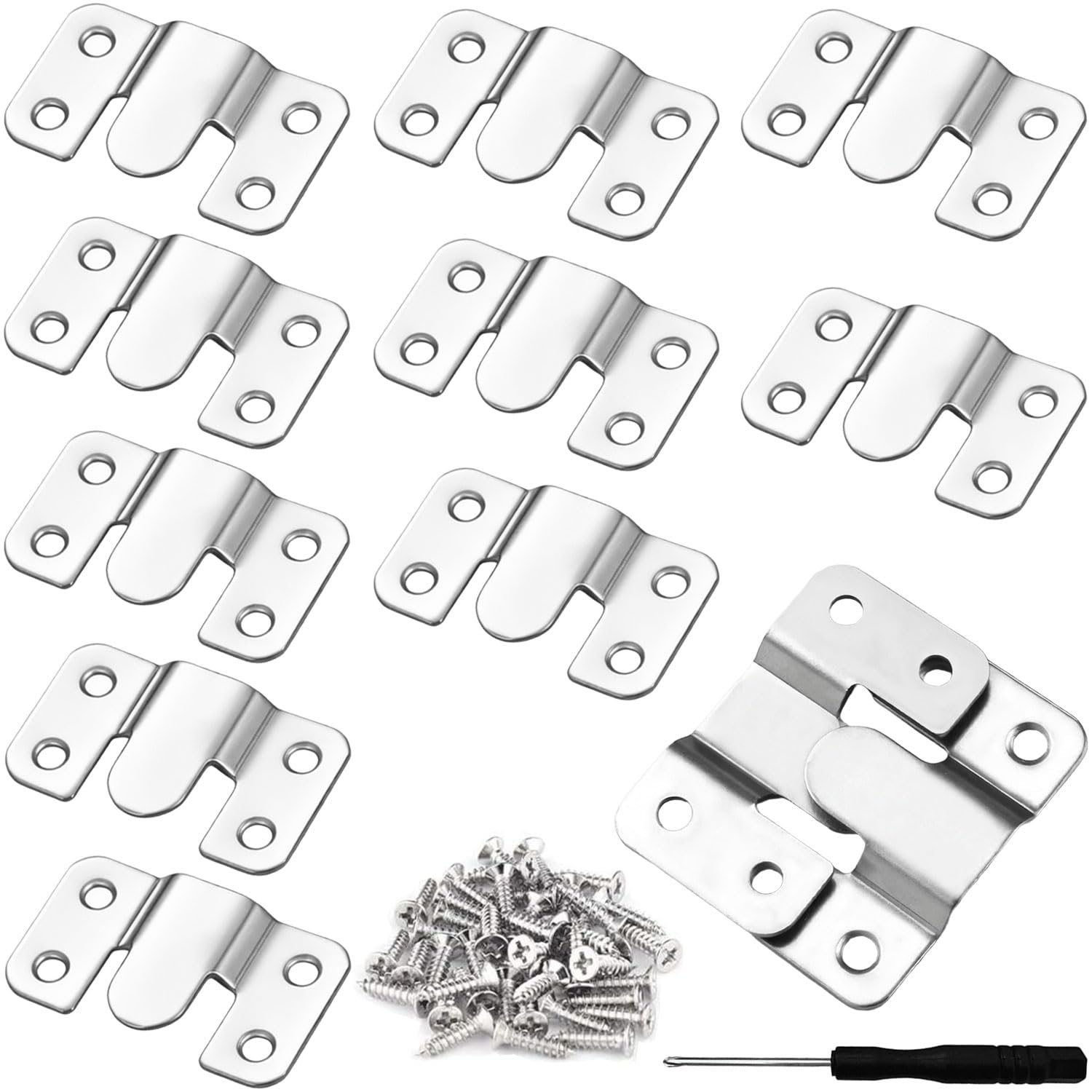 Wopanxye 12pcs(6pair) Flush Mount Headboard Brackets, Interlocking Picture Hangers, Stainless Steel Heavy Duty Picture Hooks, Concealed Mirror Wall Fixings, for Sofa Furniture Connection (Silver)