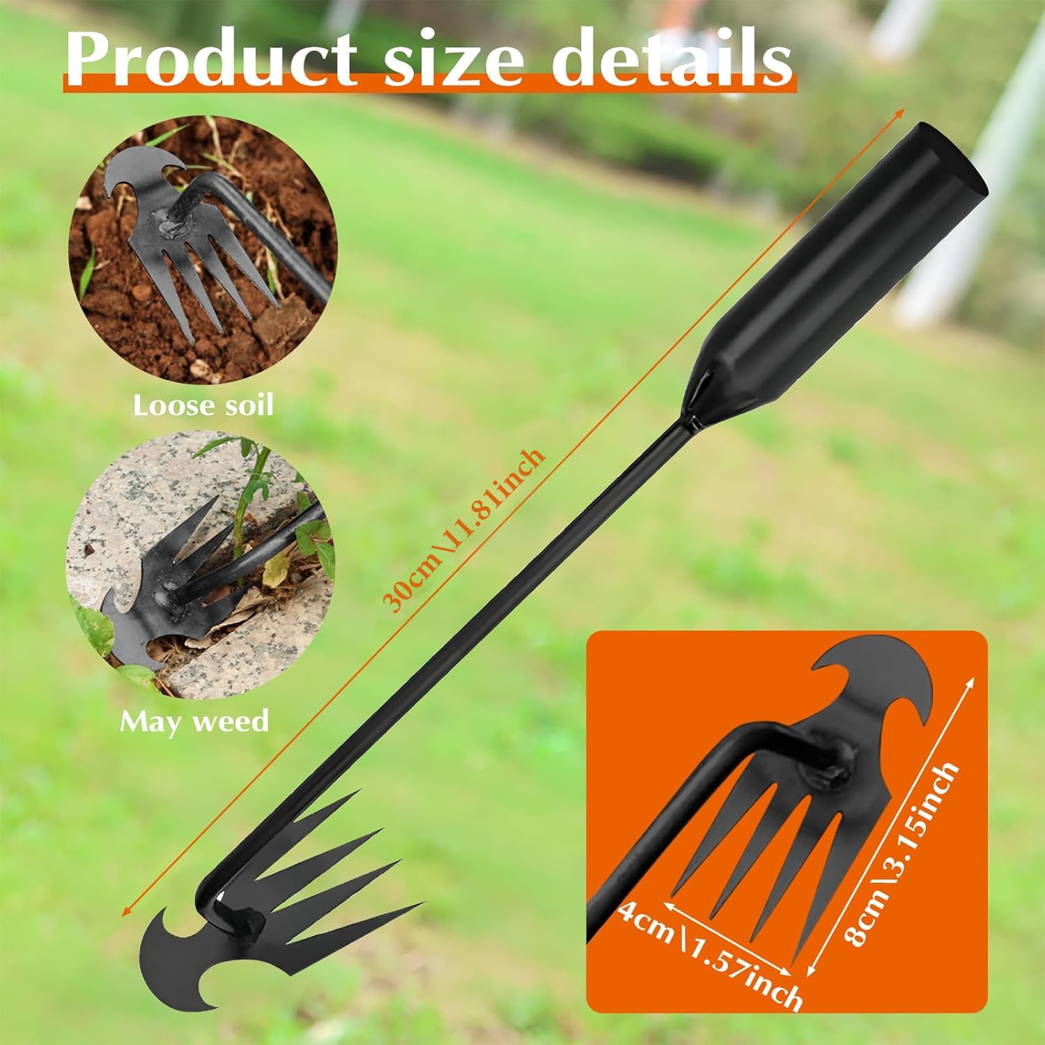 Garden Weed Extractor, Stainless Steel Manual Weeder, Remove Weed Weeds Garden, Manual Weeding Tool, Weeding Rake for Patio, Lawn, Gardening — view 2
