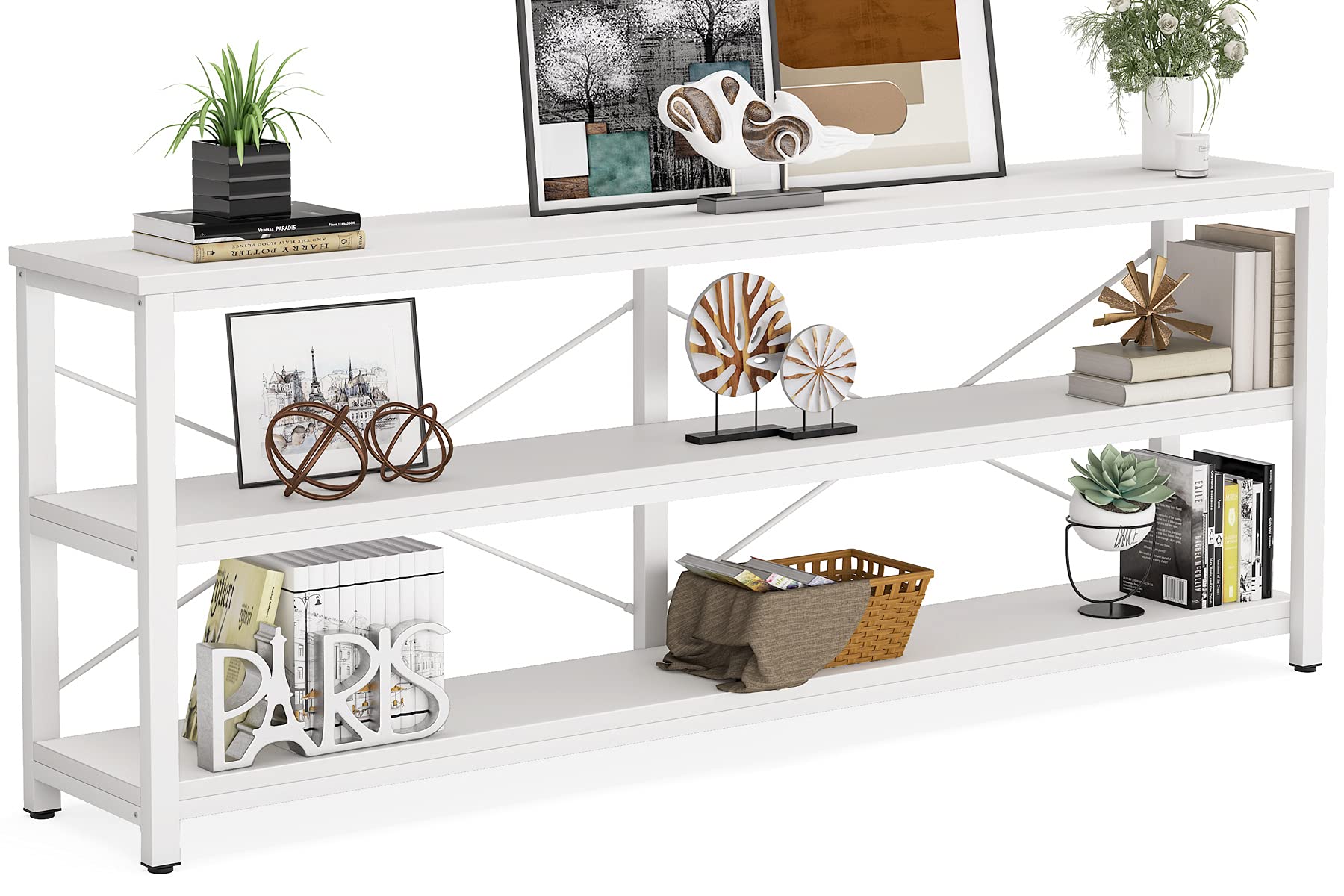 LITTLE TREE 3-Tier Sofa Storage Shelf Narrow Long Console Tables for Entryway, White