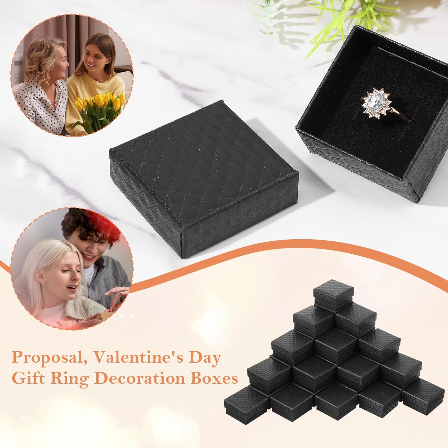 Telooco 100 Pcs Jewelry Gift Box Bulk, 2'' x 2'' x 1.2'' Black Cardboard Earring Ring Boxes Small Gift Boxes with Velvet and Sponge Liner Pendant Case for Ring Earring Necklace Bracelet Display