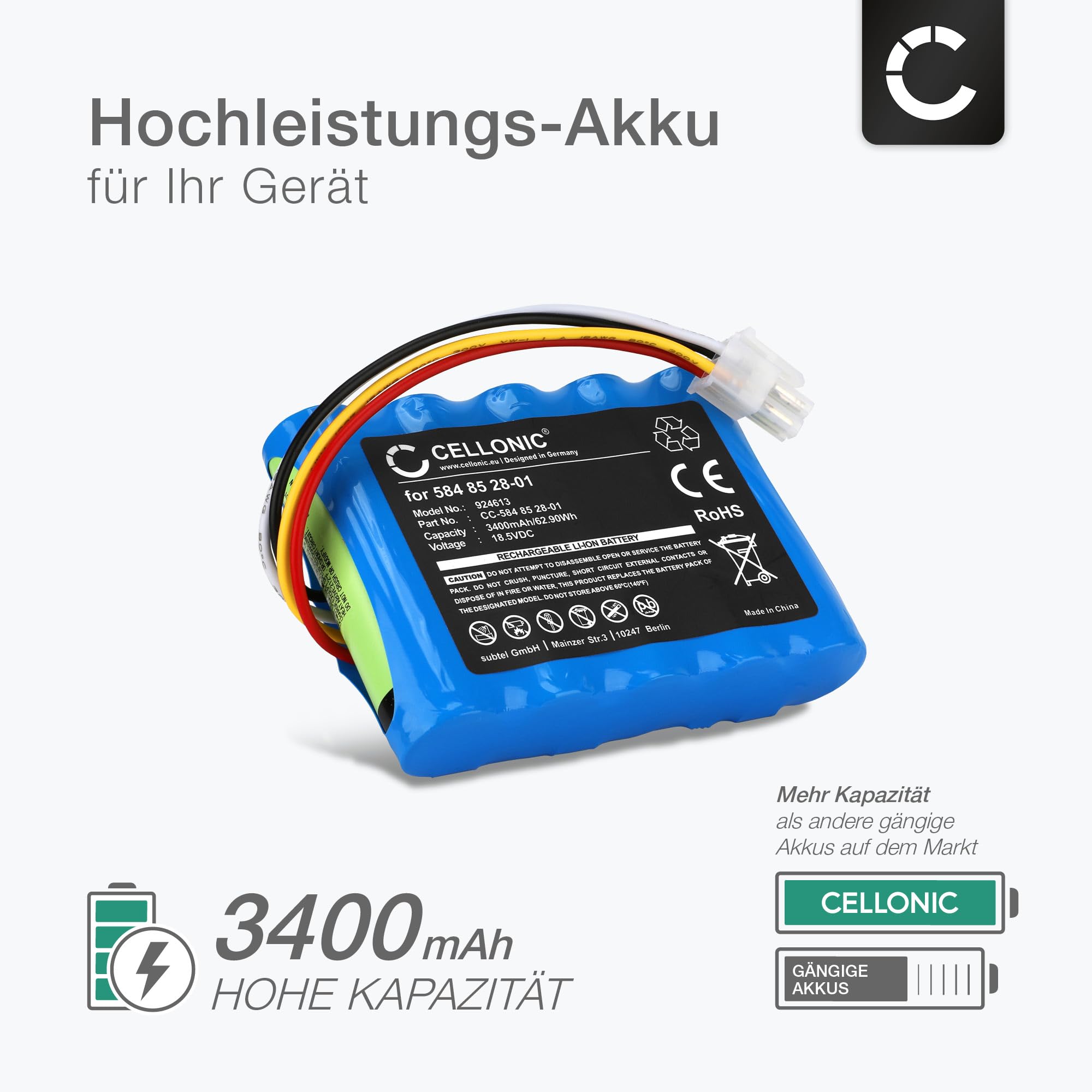 CELLONIC 1x Akku für Garten Kompatibel mit Gardena Sileno, Kompatibel mit Husqvarna R100Li, R100Lic, 589586201 - (3400mAh, 18.5V)