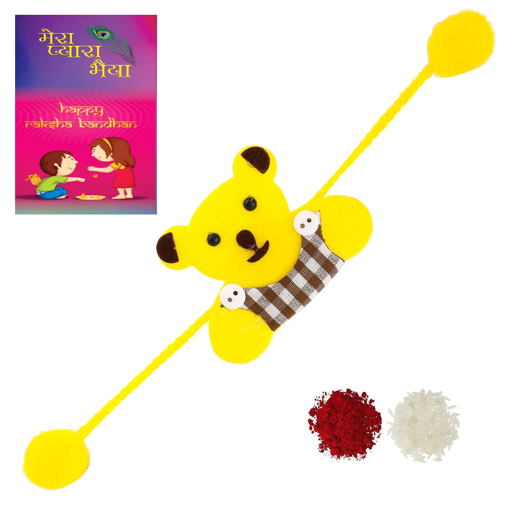 AR Eyewar Yellow Teddy Bear Rakhi For Brother And Sister, Set Of 1 Rakhi Combo Set-image-26