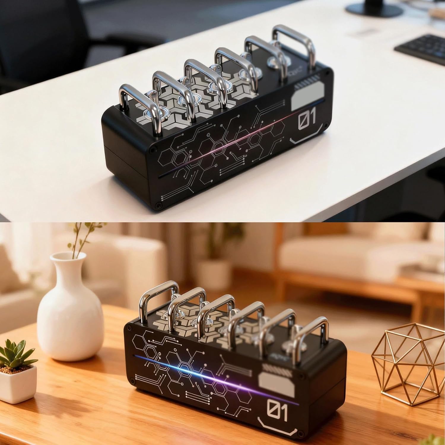 Multipresa portatile con hub USB e illuminazione ambientale, interruttore indipendente, design maniglia in metallo per studio e sala giochi