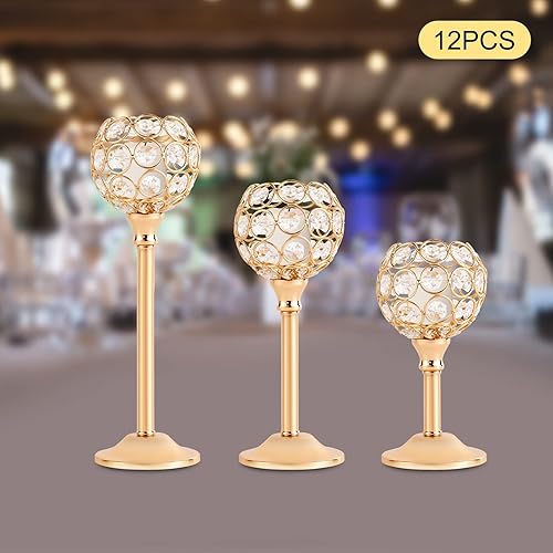 Miniatura 7 de Paquete de 12 portavelas de cristal dorados portavelas decorativo para jardín patio bares centros de mesa de Navidad