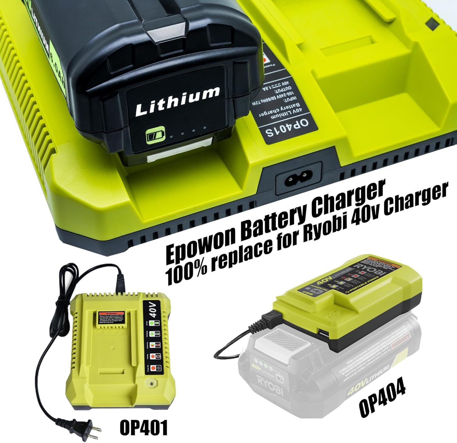 Replace for Ryobi 40V Battery Charger OP401 S,Dual Ports Fast Charger Compatible with Ryobi 40V Battery Lithium OP4015 OP4026 OP4030 OP4040 OP4050 OP4060 OP40301 OP4050A - Image 4
