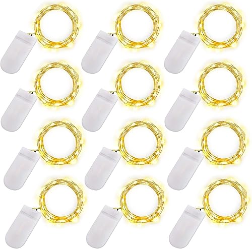 Guirnalda de luces blancas cálidas que funcionan con pilas, mini luces de 7 pies para tarro de masón, paquete de 12 20 pequeñas luces LED para