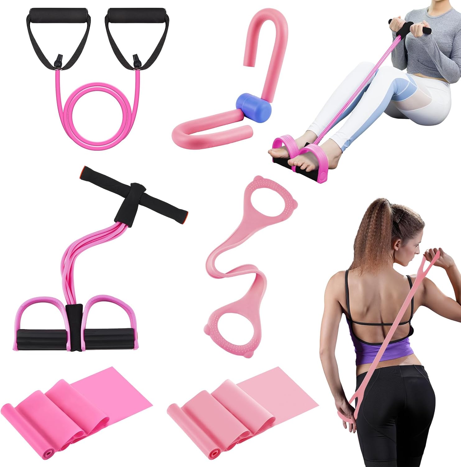 6 Pcs Resistance Exercise Band Thigh Fitness Training Workout Equipment Elastic 6 Tube Pedal Puller Resistance Band Set for Women Weight Loss Arms Abdomen Waist Leg Beginners Yoga