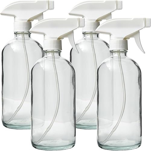 DMSOSTORE 4 botellas de vidrio (8 onzas) con pulverizador de gatillo blanco  Boquilla ajustable de niebla o chorro  Múltiples usos para plantas,